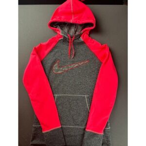Nike Hoodie Women S Gray Neon Pink Excellent Therma-FIT Pullover Thumbholes